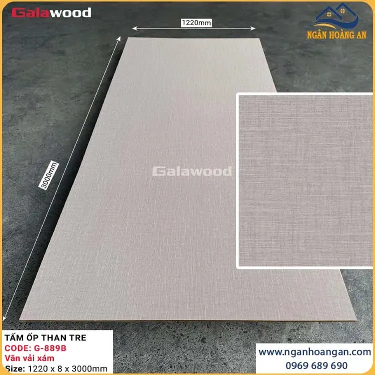 Tấm Ốp Đa Năng Sợi Than Tre Galawood 8mm G-889B Vân Vải Xám